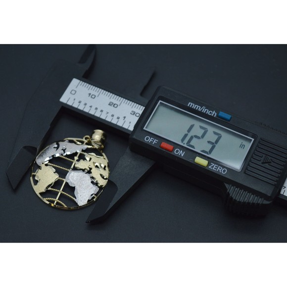 Real 10K Yellow White Gold Two-Tone Textured World Charm Pendant 4.2gram - Picture 6 of 7